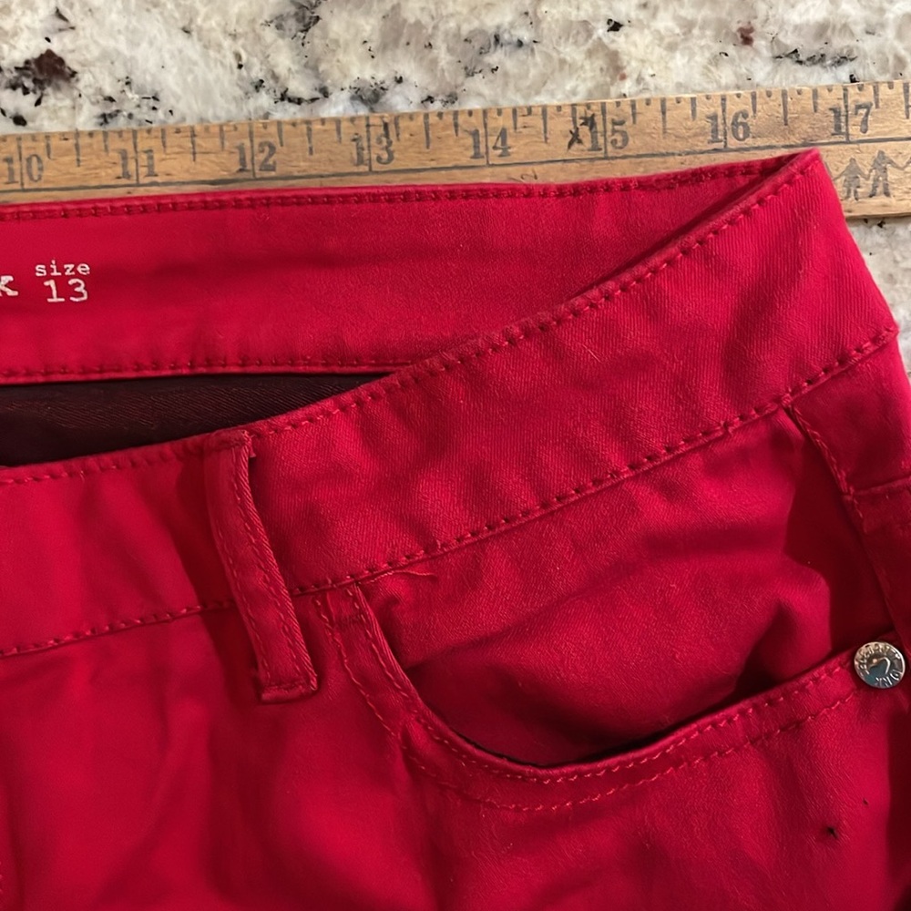 Celebrity Pink stretchy Bold Scarlet Red Jr SZ 13 Pants w silver logo plate EUC - Picture 11 of 13